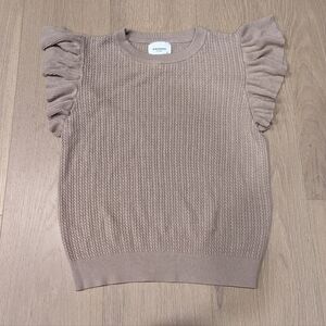 Ruffled Sleeve Knit Top in Taupe
